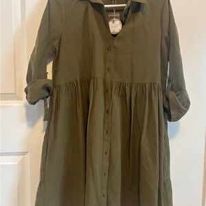 APRICOT Khaki Button-Up Dress